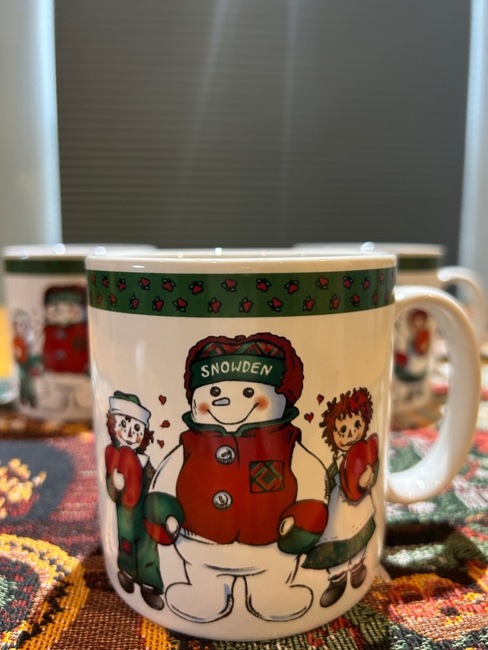 Christmas Raggedy Ann & Andy Snowden mugs 1998 set of 3